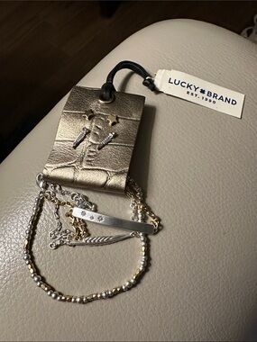 Lucky Brand Mixed Metal Bracelet and Earrings Set with Gold Pouch